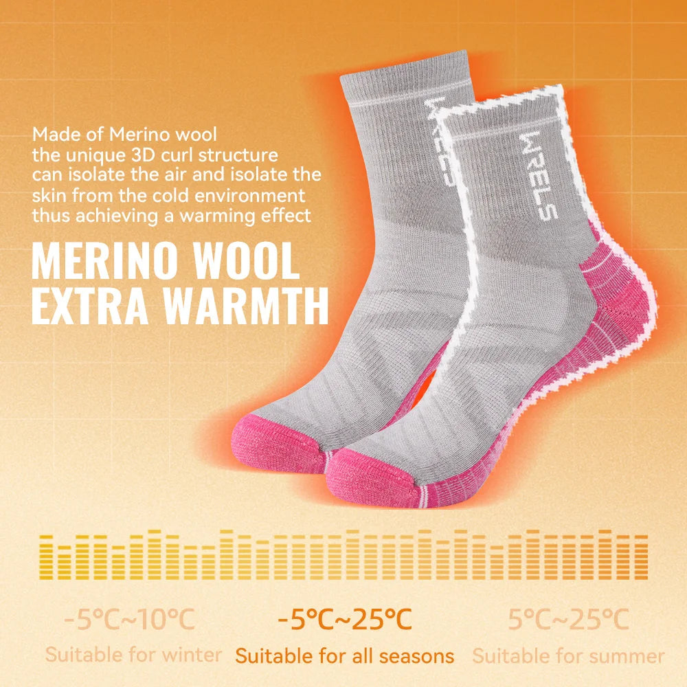 WRELS 1/2/3 paires chaussettes en laine mérinos thermique chaud hiver haute élastique épais chaussettes de randonnée Absorption d'humidité chaussettes de sport en laine