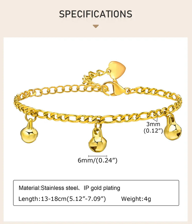 Bracelets de cheville à cloche réglables pour petit garçon et fille, chaîne de sécurité en acier inoxydable, bijoux de pied, hypoallergénique sans Nickel