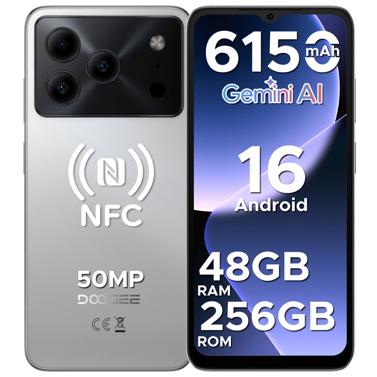 DOOGEE Note56 Plus Smartphone Android 16 — 48+256 Go, 6150 mAh, 6,56" 90Hz, 50 MP, NFC