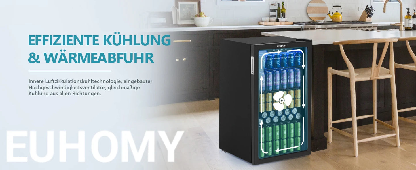 Refrigerador de bebidas con puerta de vidrio para 126 latas, estantes ajustables, para cerveza/vino, hogar/bar/oficina, acero inoxidable negro