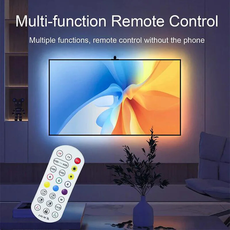 Bande lumineuse LED RGBIC pour téléviseur avec caméra, contrôle par application, synchronisation musicale, lumières intelligentes pour salle de jeu, éclairage ambiant 55-75 pouces