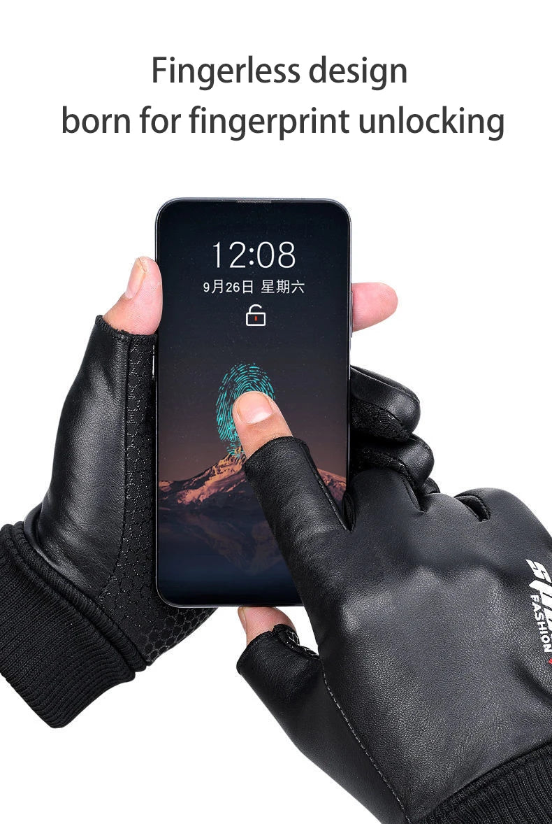Gants pour hommes automne cyclisme hiver deux doigts velours chaud antidérapant mâle imperméable sport écran tactile randonnée gants de pêche