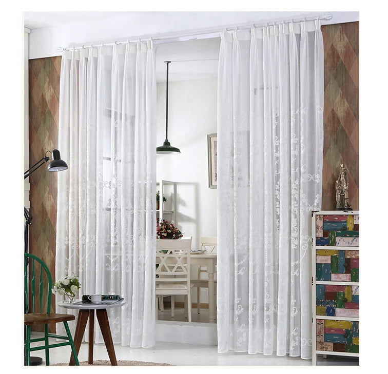 Cortinas Visillos Blancos Bordados Personalizados en Tul Transparente para Dormitorio y Salón