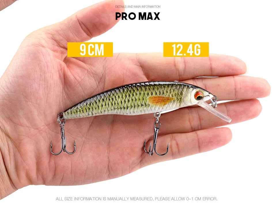 VTAVTA 5 pièces 5 cm 7 cm 9 cm Kit de leurre de pêche bionique appâts méné ensemble flottant manivelle Wobblers pour brochet attirail Kit d'appâts artificiels