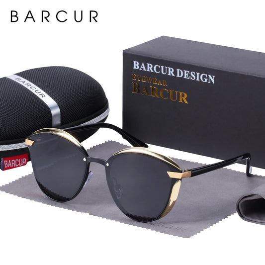 Gafas de sol polarizadas para mujer a la moda, gafas de sol redondas BARCUR para mujer