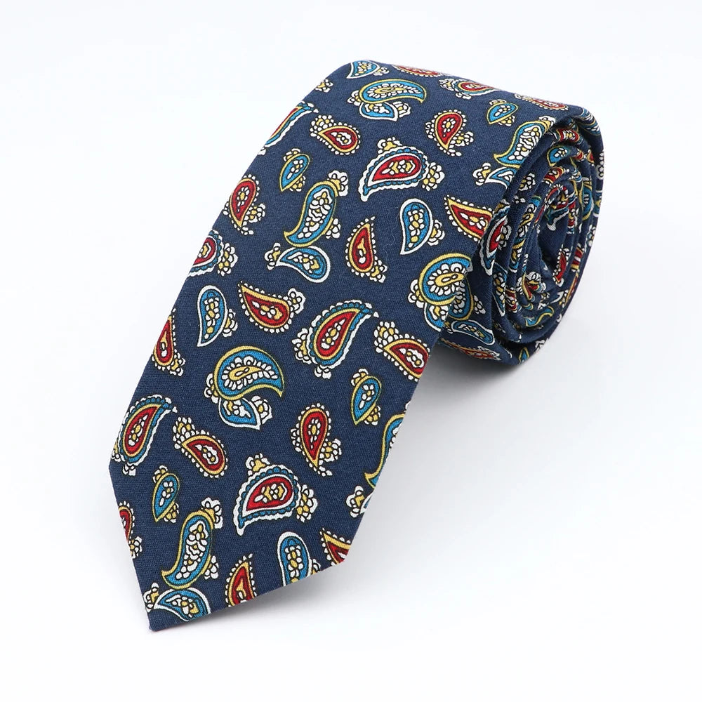 Cravate florale élégante pour hommes et femmes — 100% coton, fleur Paisley, étroite, mariage, décontracté