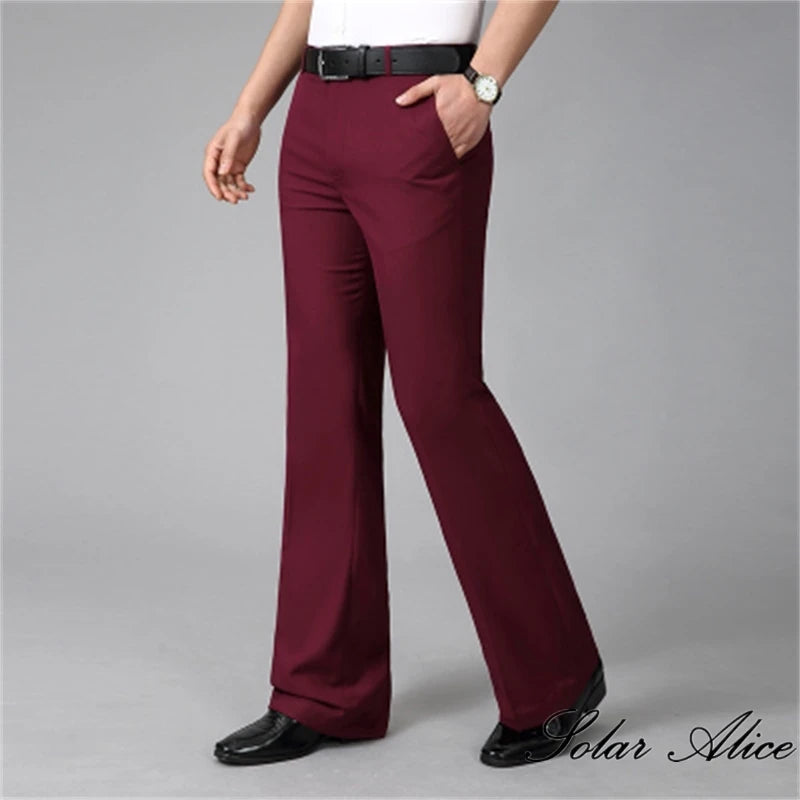 Pantalon décontracté micro-évasé taille moyenne pour homme — botte d'affaires, coupe cloche, 4 saisons, 2024