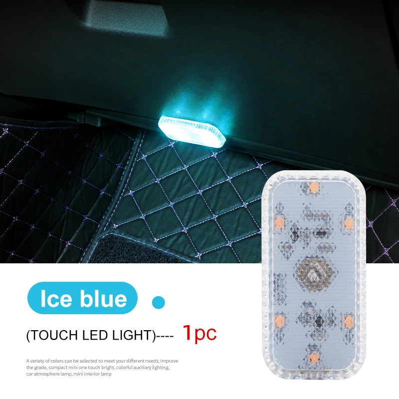 LED táctil mini luz inalámbrica para coche, iluminación interior, auto, techo, lámpara de lectura para puerta, pie, maletero, guantera, carga USB