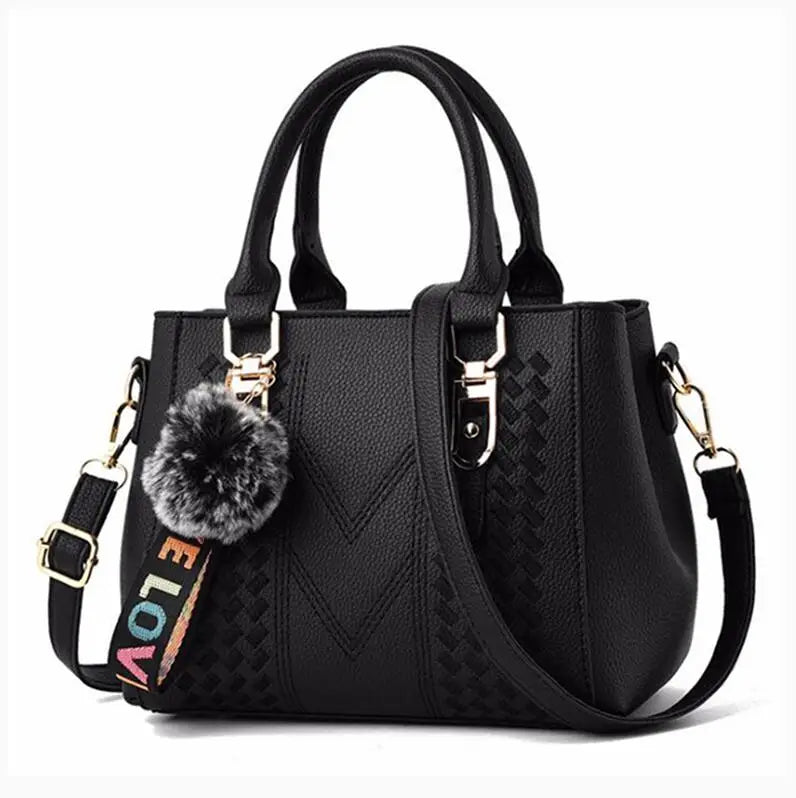 Sac à Main Brodé Femme Cuir — Messenger Boule de Cheveux Mode