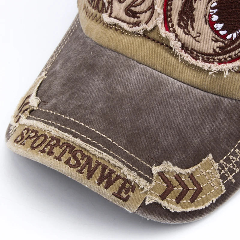 Casquette de baseball en coton avec requin brodé — snapback, hip-hop, unisexe, décontracté