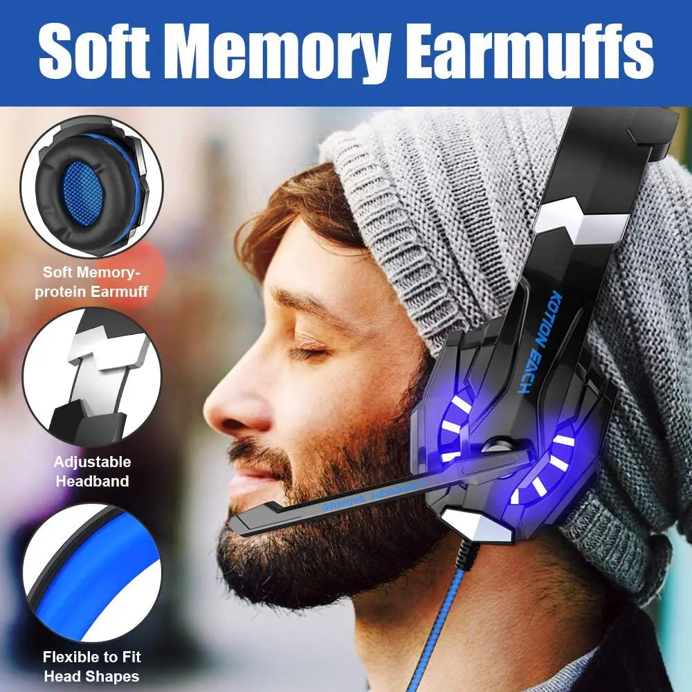 KOTION EACH Auriculares para juegos Auriculares estéreo con graves profundos con micrófono y luz LED para PS4, teléfono, ordenador portátil, PC Gamer