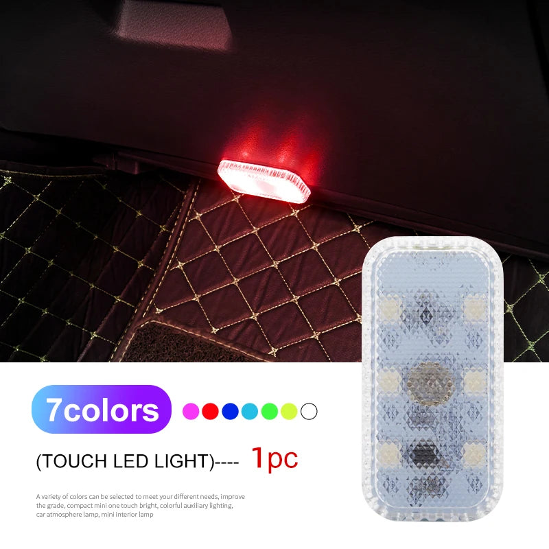 LED táctil mini luz inalámbrica para coche, iluminación interior, auto, techo, lámpara de lectura para puerta, pie, maletero, guantera, carga USB