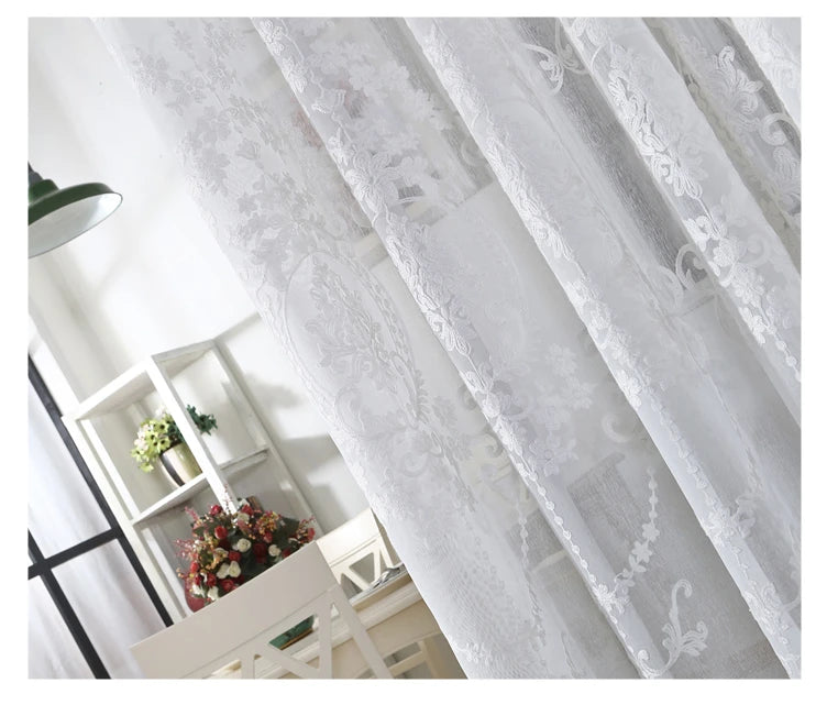 Cortinas Visillos Blancos Bordados Personalizados en Tul Transparente para Dormitorio y Salón