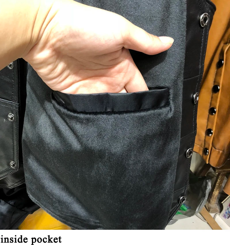Gilet en cuir glacé pour homme classique — peau de mouton, col en V, cérémonie, nouvelle collection 2024