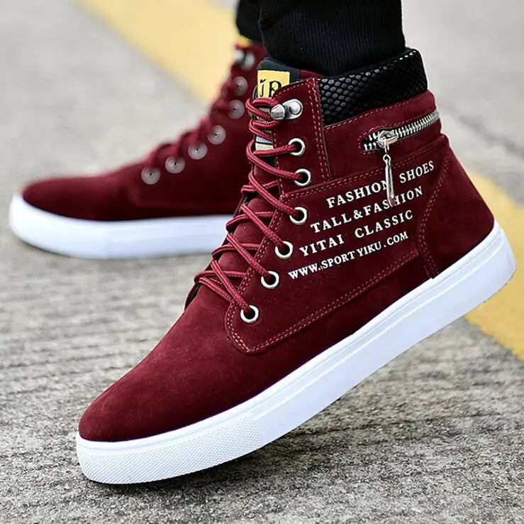 Men's Leather Skateboard Shoes, High-Top Sneakers, Casual Sports Shoes, Street Shoes, Flat Walking Shoes
