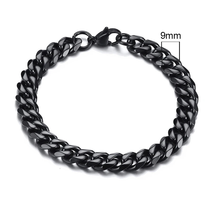 Bracelet gourmette en acier inoxydable 3-11mm — chaîne à maillons cubains, unisexe, bijoux cadeau