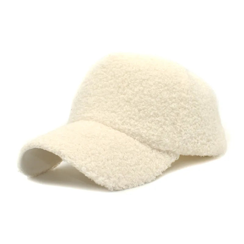 Gorra de béisbol de lana de cordero de felpa para mujer, gorra de béisbol cálida ajustable, moderna, tipo osito de peluche, gorros para mujer, nueva colección de invierno