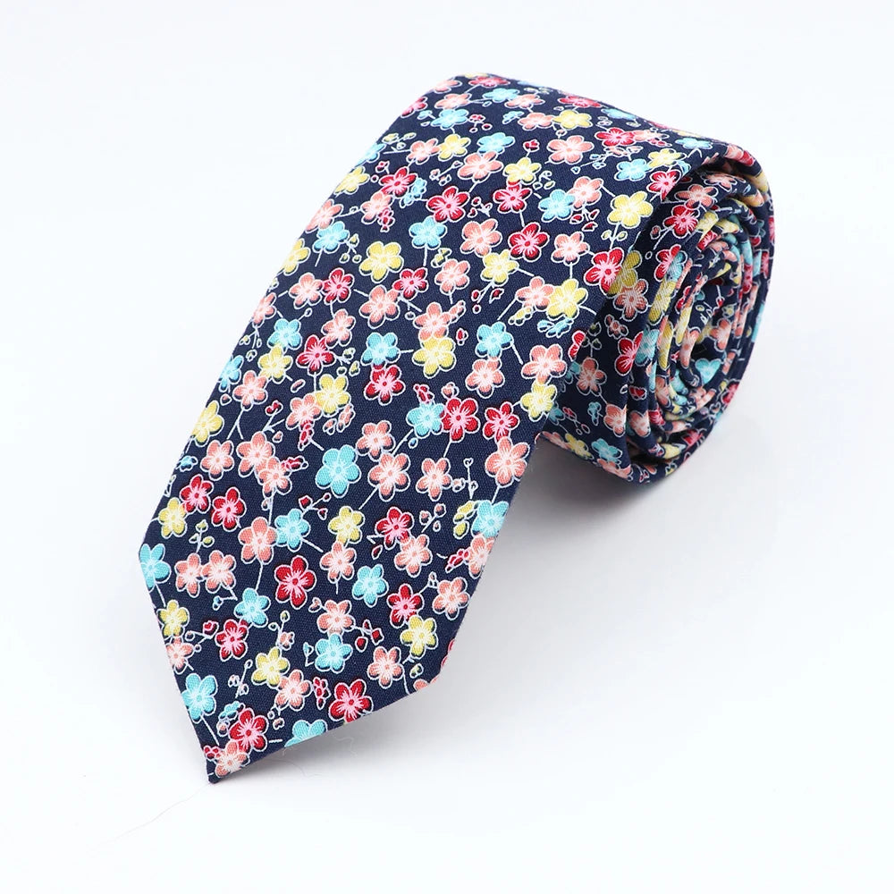 Cravate florale élégante pour hommes et femmes — 100% coton, fleur Paisley, étroite, mariage, décontracté