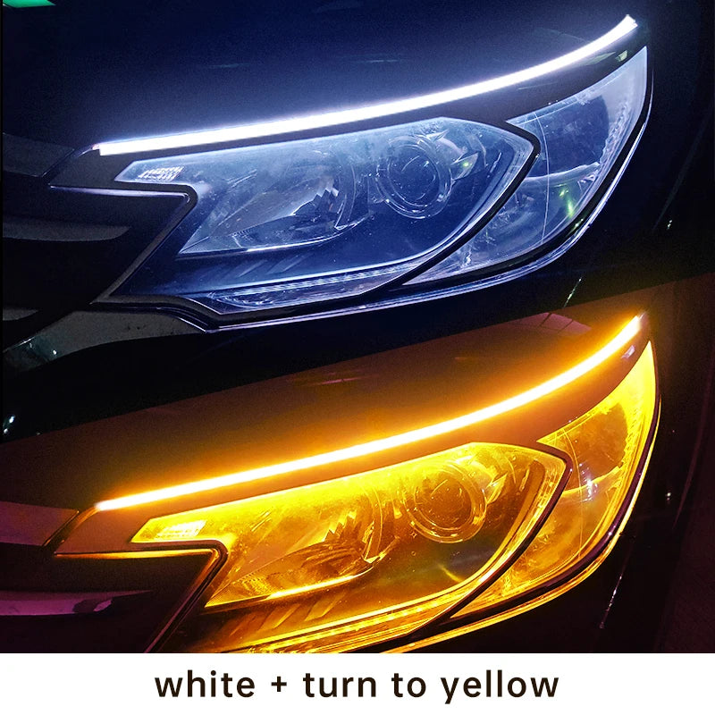 2 pièces phares automobiles clignotant blanc jaune feux de débit de frein LED DRL voiture feux de jour bande Flexible étanche 12V