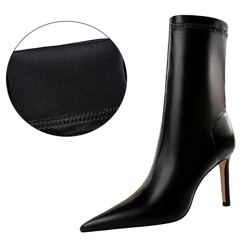 BIGTREE-Botas de piel de tacón alto para mujer, botines cortos, zapatos de tacón, otoño e invierno
