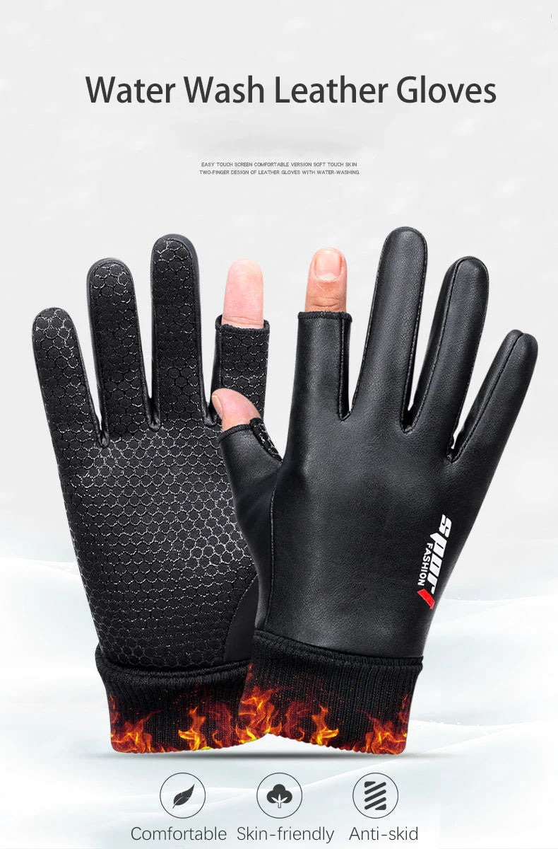 Gants pour hommes automne cyclisme hiver deux doigts velours chaud antidérapant mâle imperméable sport écran tactile randonnée gants de pêche