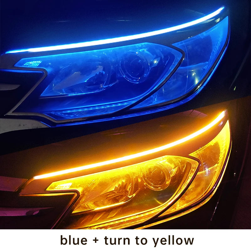 2 pièces phares automobiles clignotant blanc jaune feux de débit de frein LED DRL voiture feux de jour bande Flexible étanche 12V
