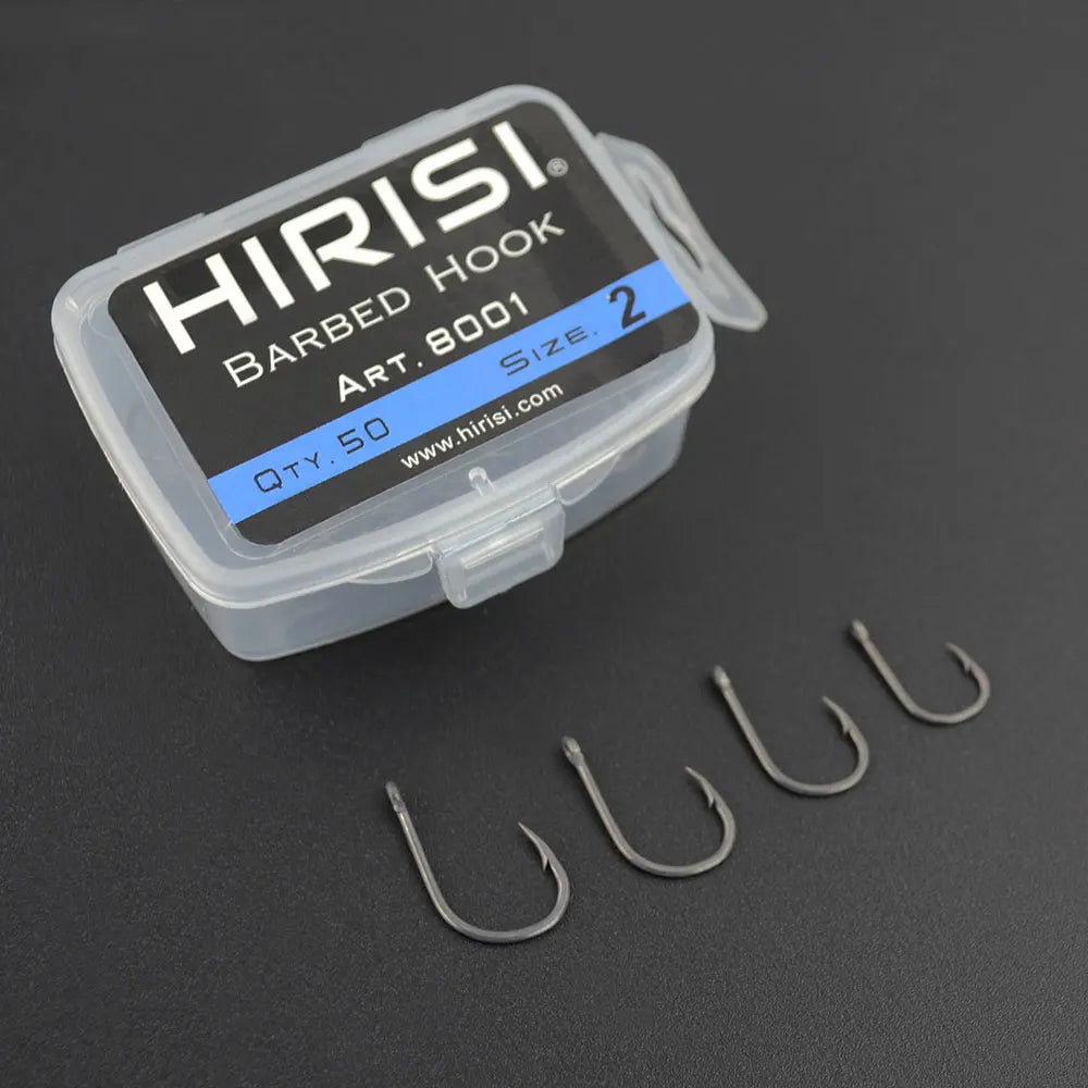 Hirisi 50 Pièces Hameçons de pêche carpe à revêtement barbelé avec oeil Conception au Japon en acier à haute teneur en carbone 8001