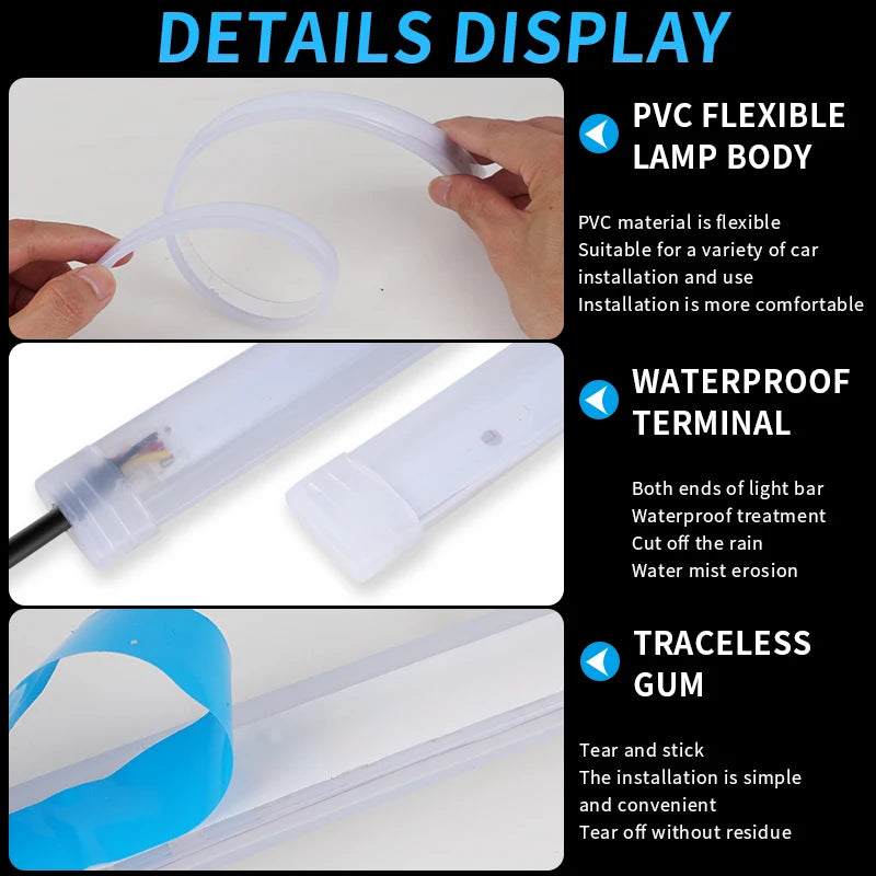 2 pièces phares automobiles clignotant blanc jaune feux de débit de frein LED DRL voiture feux de jour bande Flexible étanche 12V