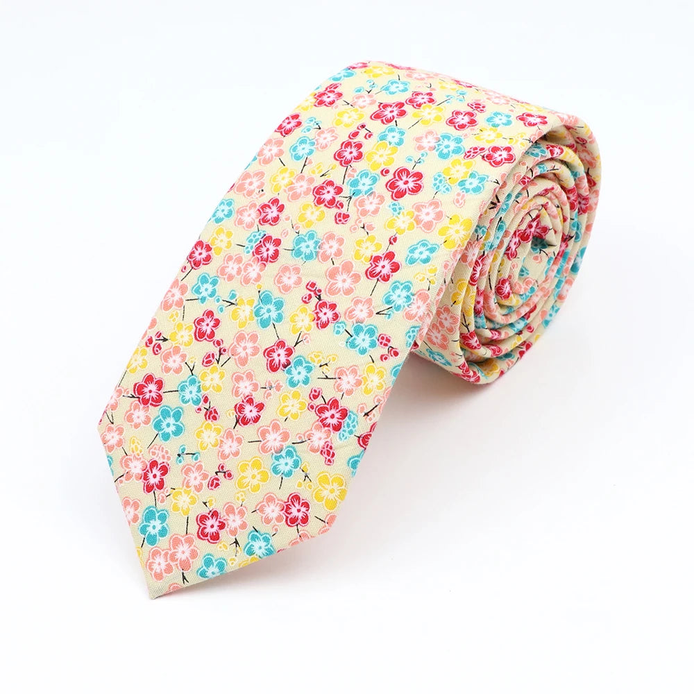 Cravate florale élégante pour hommes et femmes — 100% coton, fleur Paisley, étroite, mariage, décontracté