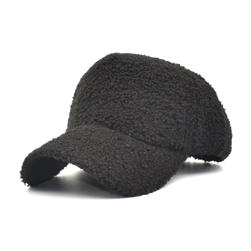 Gorra de béisbol de lana de cordero de felpa para mujer, gorra de béisbol cálida ajustable, moderna, tipo osito de peluche, gorros para mujer, nueva colección de invierno