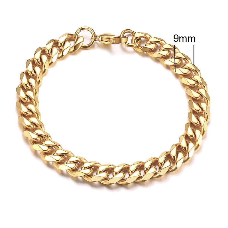 Bracelet gourmette en acier inoxydable 3-11mm — chaîne à maillons cubains, unisexe, bijoux cadeau