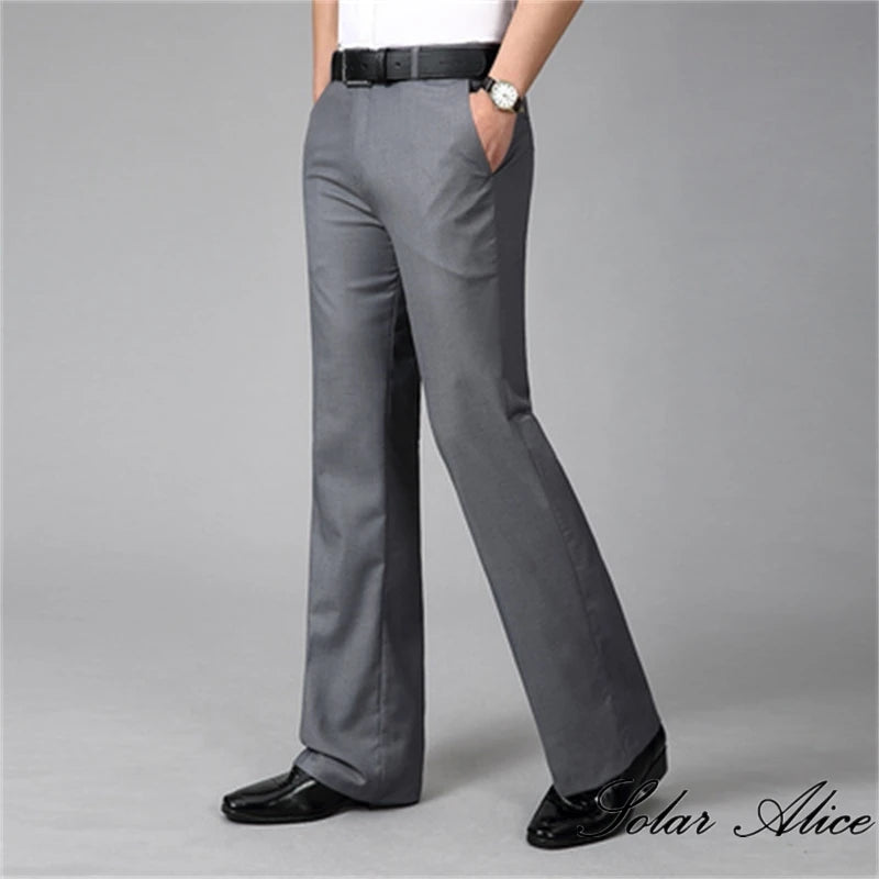 Pantalon décontracté micro-évasé taille moyenne pour homme — botte d'affaires, coupe cloche, 4 saisons, 2024