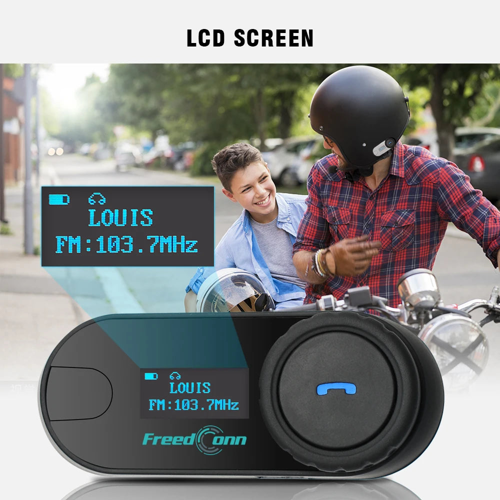 FreedConn Bluetooth Motorcycle Intercom Headset Wireless Motorbike Interphone LCD Screen FM Earphone