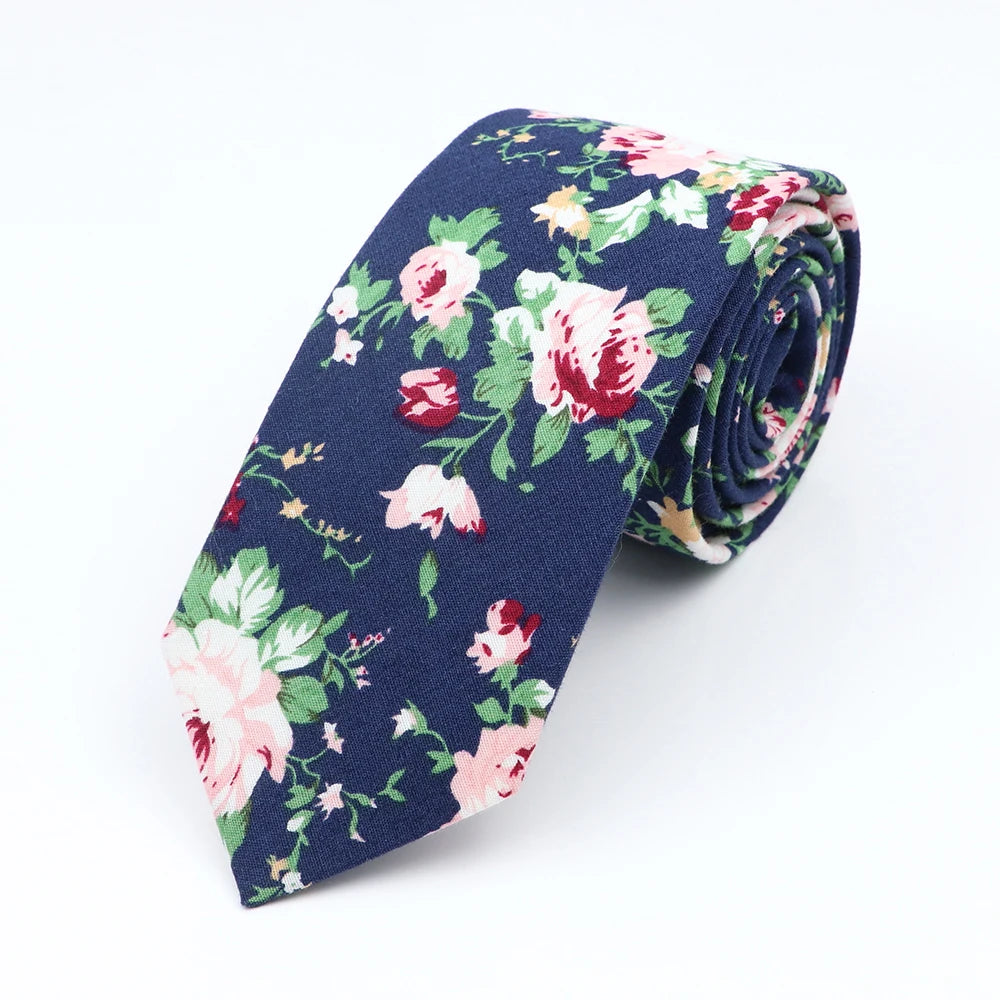 Cravate florale élégante pour hommes et femmes — 100% coton, fleur Paisley, étroite, mariage, décontracté