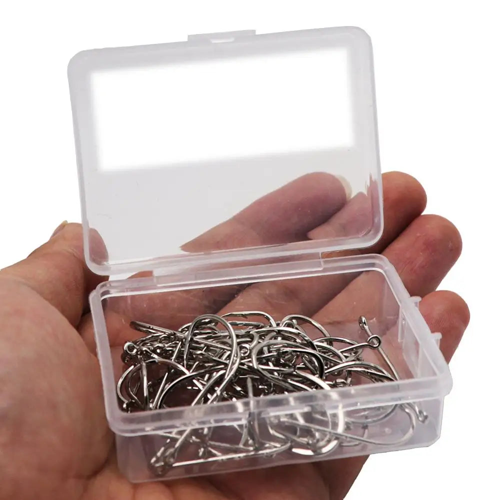 Anzuelos de pesca de acero con alto contenido de carbono, con púas, juego de anzuelos circulares individuales, lombriz marina, carpa, accesorios de pesca con mosca, anzuelo, 50 piezas por caja