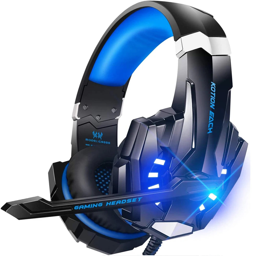 KOTION EACH Auriculares para juegos Auriculares estéreo con graves profundos con micrófono y luz LED para PS4, teléfono, ordenador portátil, PC Gamer