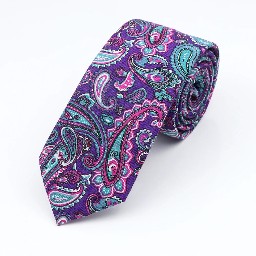 Cravate florale élégante pour hommes et femmes — 100% coton, fleur Paisley, étroite, mariage, décontracté