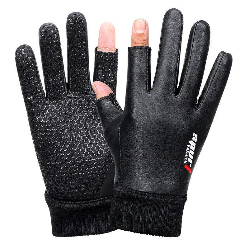 Gants pour hommes automne cyclisme hiver deux doigts velours chaud antidérapant mâle imperméable sport écran tactile randonnée gants de pêche