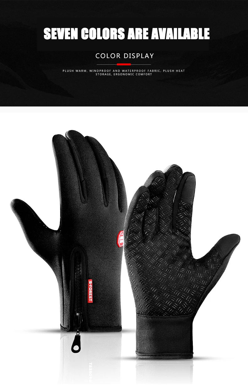 Gants de Sport chauds pour hommes et femmes, cyclisme d'hiver, écran tactile, pêche en plein air, anti-éclaboussures, ski, Snowboard, antidérapants, fermeture éclair