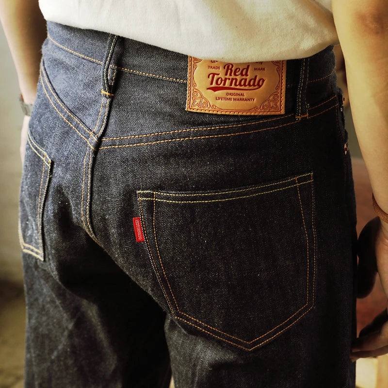 Red Tornado 55501 Jeans para hombre 14oz Vaqueros de orillo rojo crudo