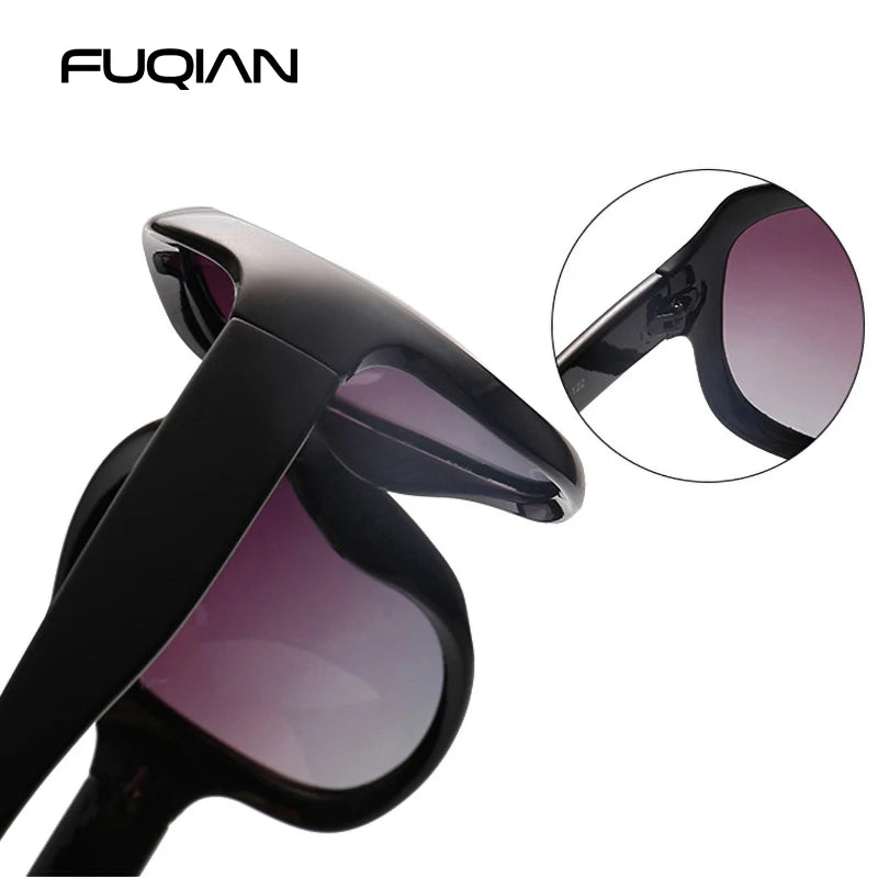 FUQIAN Brand Stylish Polarized Oversized Round Sunglasses for Women Simple Fashion Large Plastic Ladies Sunglasses UV400