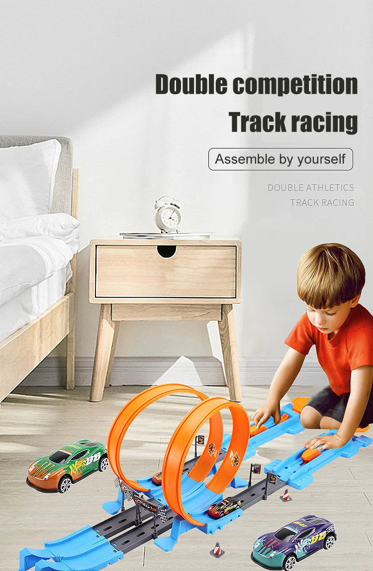 Cascadeur vitesse Double voiture roues modèle jouets pour enfants piste de course bricolage assemblé Rail Kits éducatif interactif garçon enfants jouet