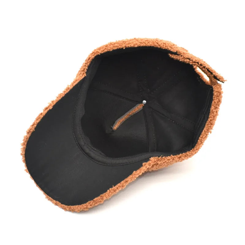 Gorra de béisbol de lana de cordero de felpa para mujer, gorra de béisbol cálida ajustable, moderna, tipo osito de peluche, gorros para mujer, nueva colección de invierno