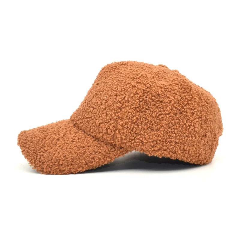 Gorra de béisbol de lana de cordero de felpa para mujer, gorra de béisbol cálida ajustable, moderna, tipo osito de peluche, gorros para mujer, nueva colección de invierno