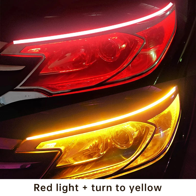 2 pièces phares automobiles clignotant blanc jaune feux de débit de frein LED DRL voiture feux de jour bande Flexible étanche 12V