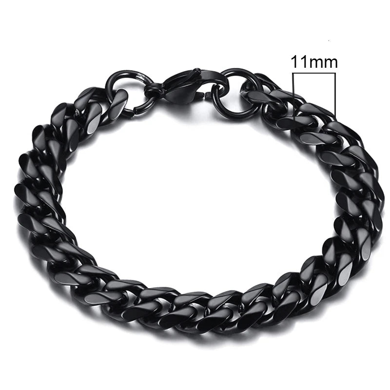 Bracelet gourmette en acier inoxydable 3-11mm — chaîne à maillons cubains, unisexe, bijoux cadeau