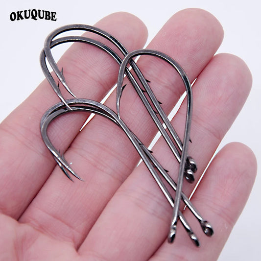 Long Shank Fishing Hooks, 50pcs/lot, Live Bait Double Baits, High Carbon Steel Barbs with Anti-rust Hooks