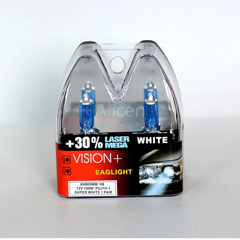 H7 100W 12V Super White Bulbs, Rally Vision +30% Brightness, Car Headlight, Hi/lo Beam, Halogen Lamp, Rally Performance Pair