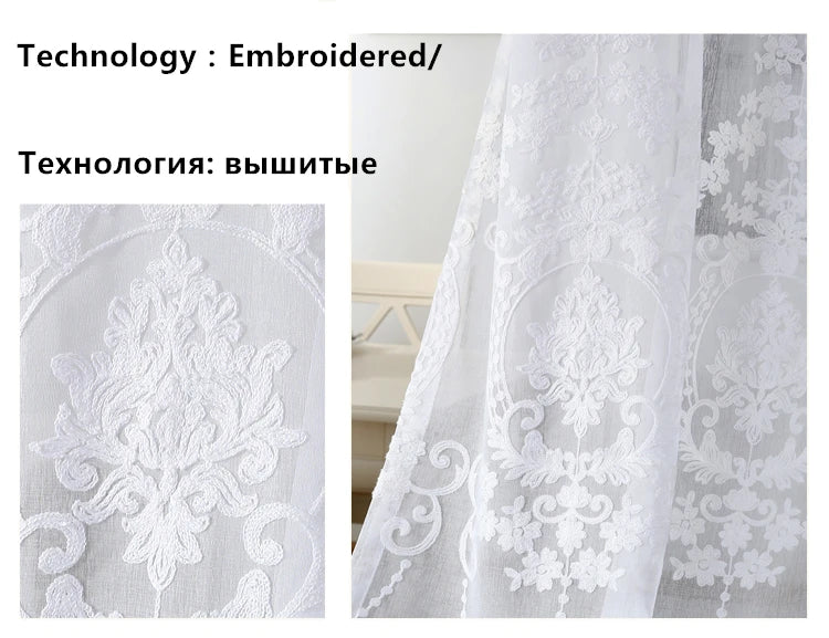 Cortinas Visillos Blancos Bordados Personalizados en Tul Transparente para Dormitorio y Salón