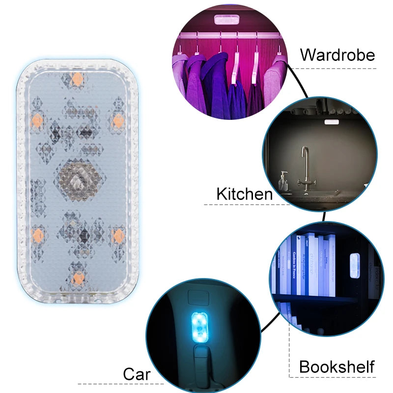 LED táctil mini luz inalámbrica para coche, iluminación interior, auto, techo, lámpara de lectura para puerta, pie, maletero, guantera, carga USB